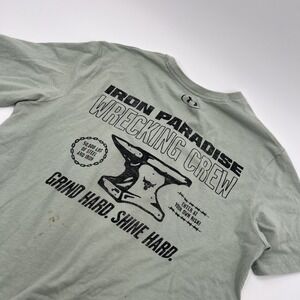 Project Rock Iron Paradise T Shirt Mens M Green Gym Running Crossfit SS *FLAWS